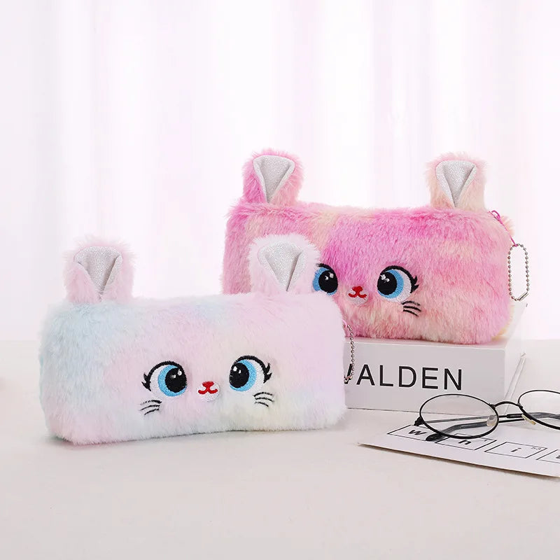 Kawaii Plush Pencil Case Cute Pen Box Large Capacity for Girls Storage Bag Student School Office Supplies Stationery