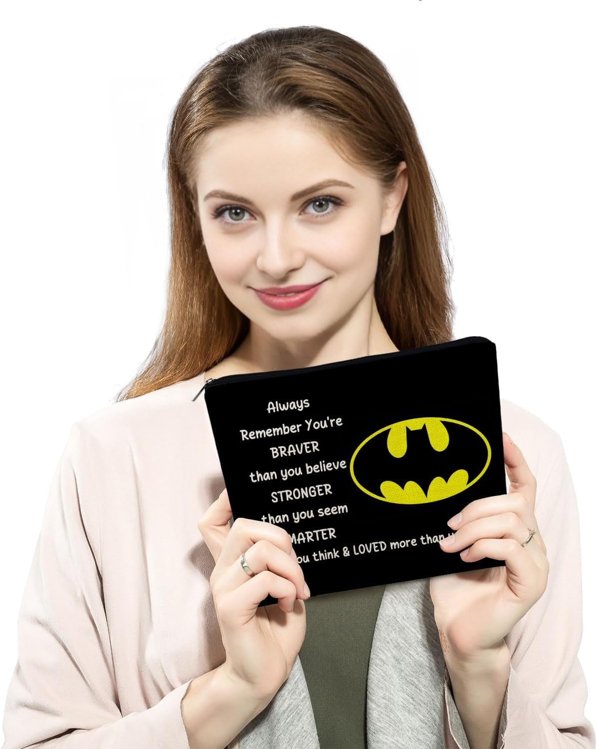 Bat Movie Makeup Bag Bat Classic Logo Gift Black Organizer Bag You Are Stronger Smarter than You Think Bat Toiletry Zipper Pouch Bat Cosmetic Bag Gift for Movie Fans Women