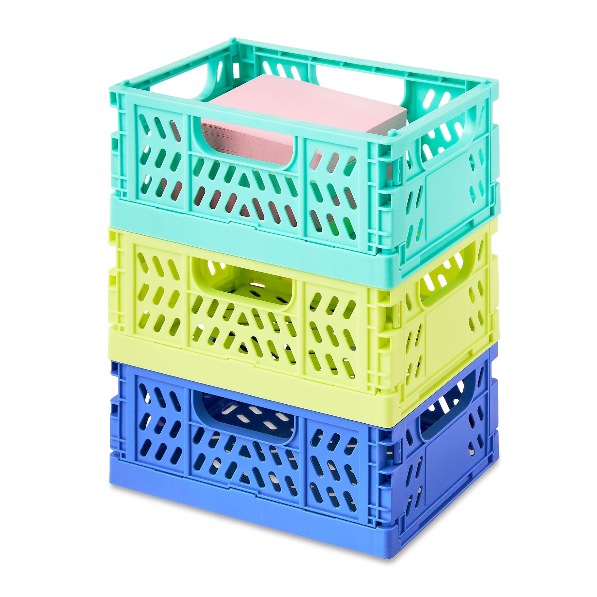 Mini Collapsible Crate, 5.51" X 4.13" X 2.28", Assorted Blue Colors, 3 Count per Pack, Plastic Materials