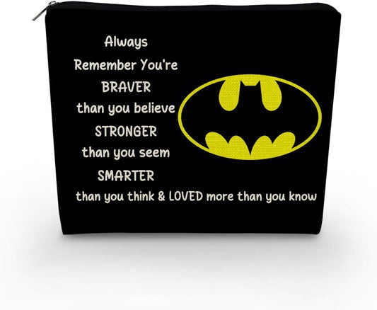 Bat Movie Makeup Bag Bat Classic Logo Gift Black Organizer Bag You Are Stronger Smarter than You Think Bat Toiletry Zipper Pouch Bat Cosmetic Bag Gift for Movie Fans Women