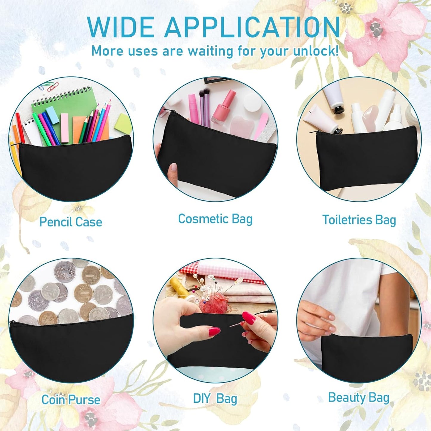 Blank DIY Craft Canvas Pencil Case - Makeup Pouch, Multi-Purpose Travel Toiletry Zipper Bag, Bulk Cosmetic Bags 8.3 5 Inch