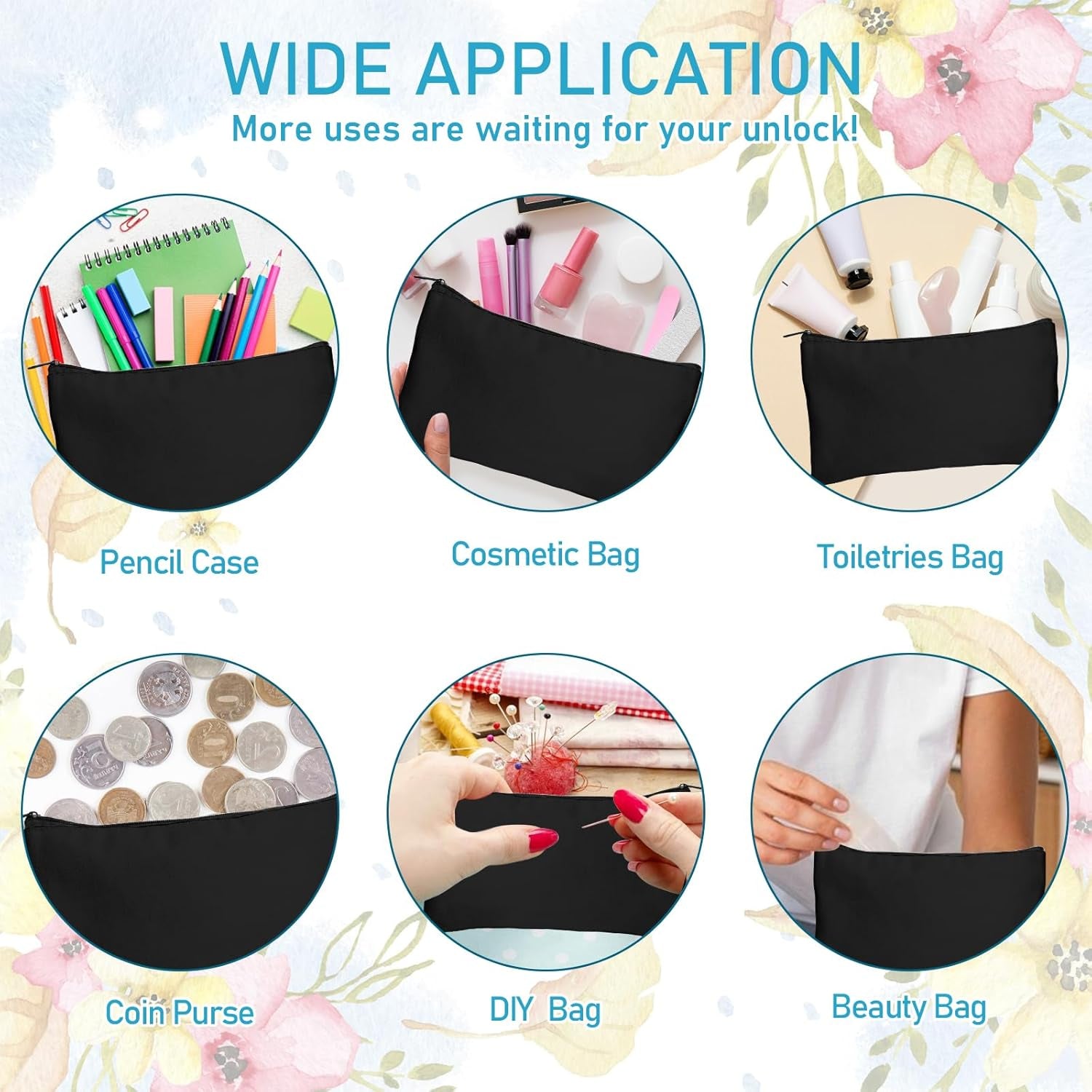 Blank DIY Craft Canvas Pencil Case - Makeup Pouch, Multi-Purpose Travel Toiletry Zipper Bag, Bulk Cosmetic Bags 8.3 5 Inch