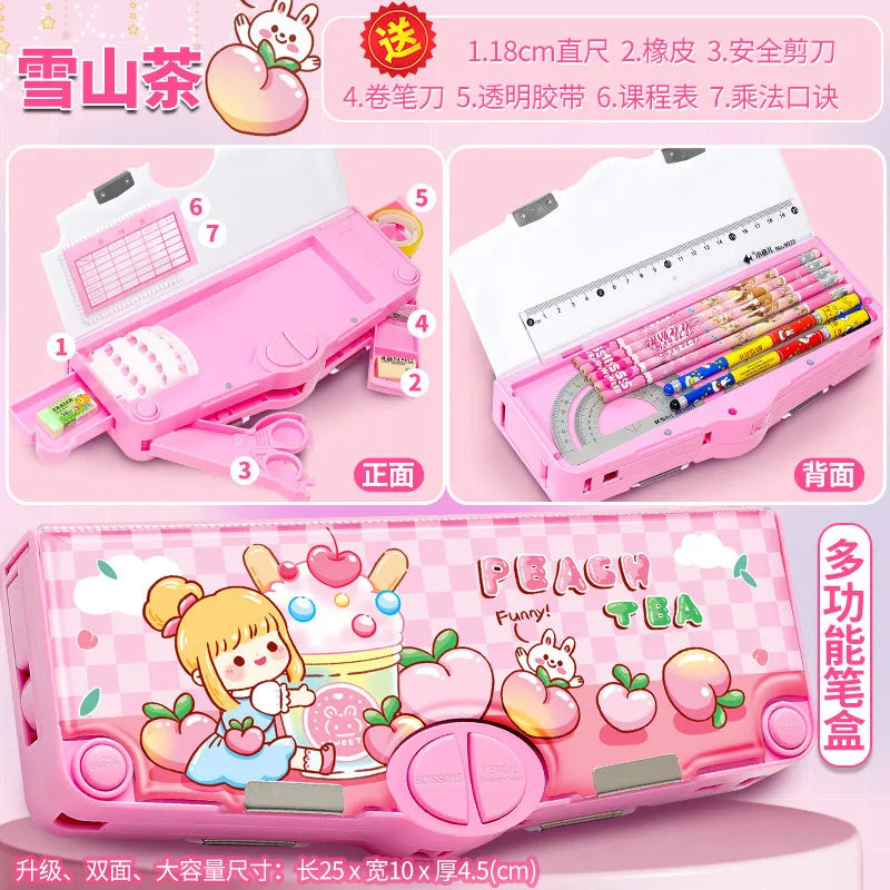 Plastic Stationery Organizer Box Unicorn Bear Astronaut Stationery Pencil Case School Gifts for Kids Teens Supplies