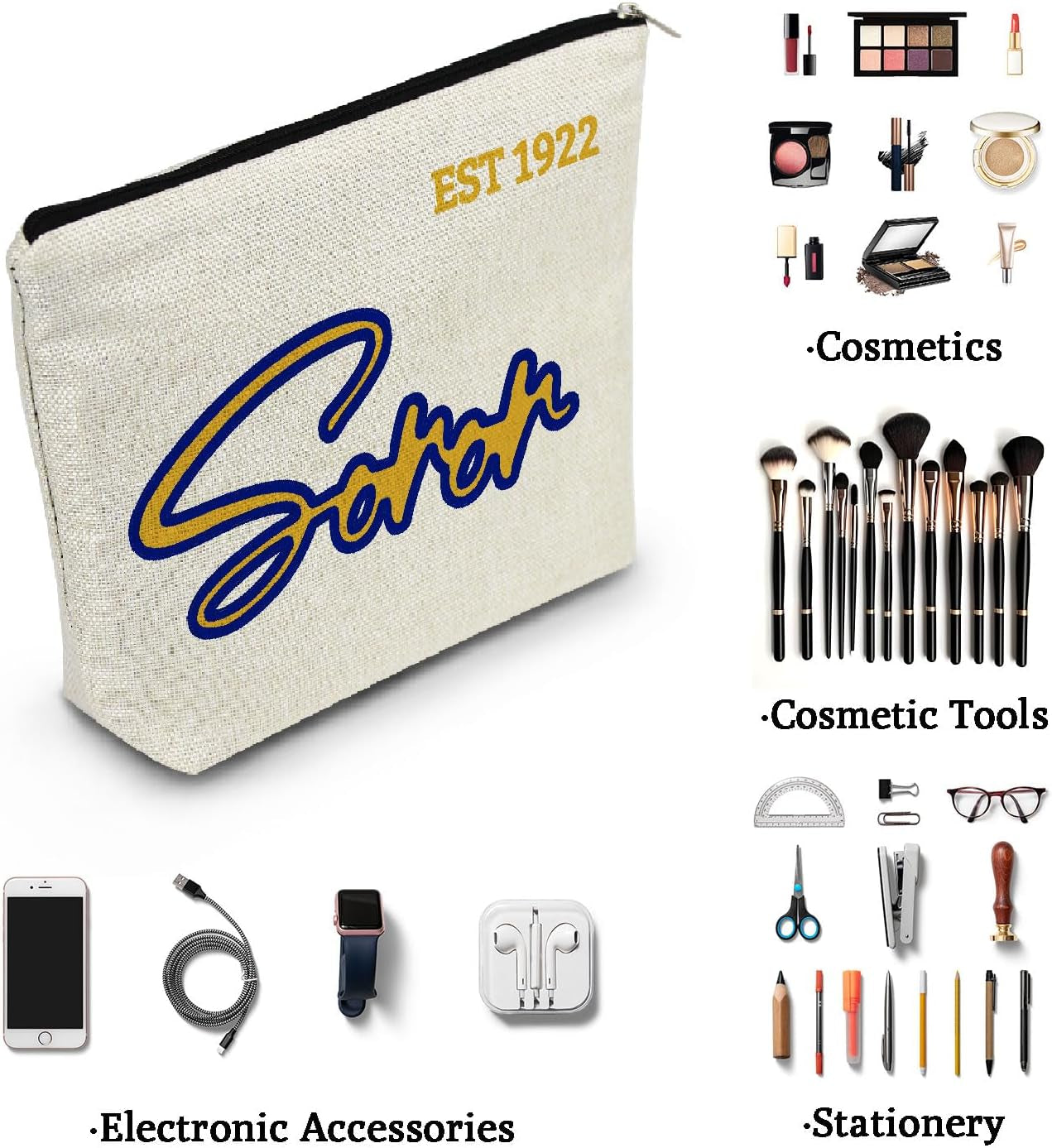 Sorority 1922 Presents Sisterhood Present Soror EST 1922 Canvas Makeup Bag Travel Toiletry Zipper Pouch Greek Sorority Present Sorority Paraphernalia Presents