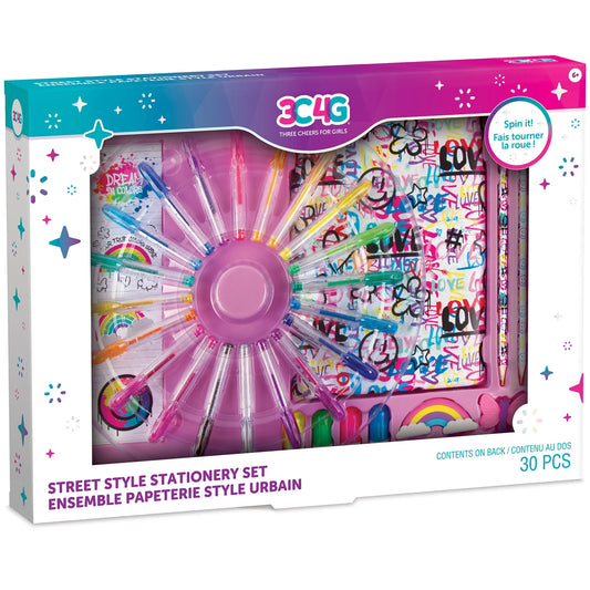 3C4G: Street Style 30 Piece Stationery Set - Includes 20 Mini Gel Pens, 2 Erasers, 2 Colored Pencils, 4 Highlighters & Sticker Sheet, Tweens & Girls 6+