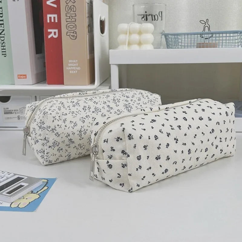 Cute Multifunctional Floral Pen Bag Student Cartoon Stationery Bag Large Capacity Pencil Case Stationery Organizer School Office