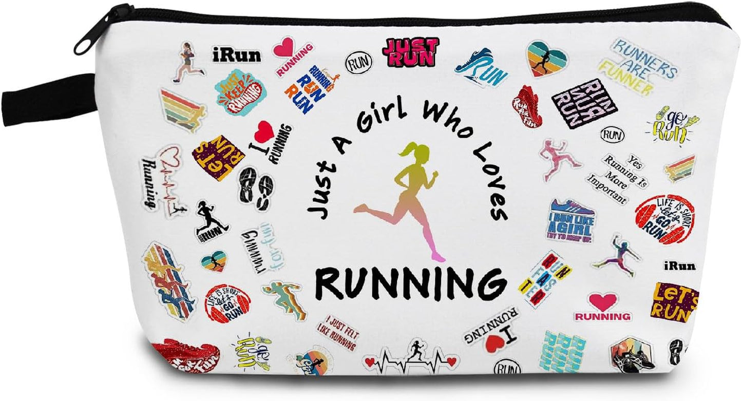 Running Makeup Bag Running Gifts Just Love Running Organizer Bag Travel Toiletry Pouch with Zipper Marathon Gifts Cosmetic Bag for Women Runners Running Lovers Fans