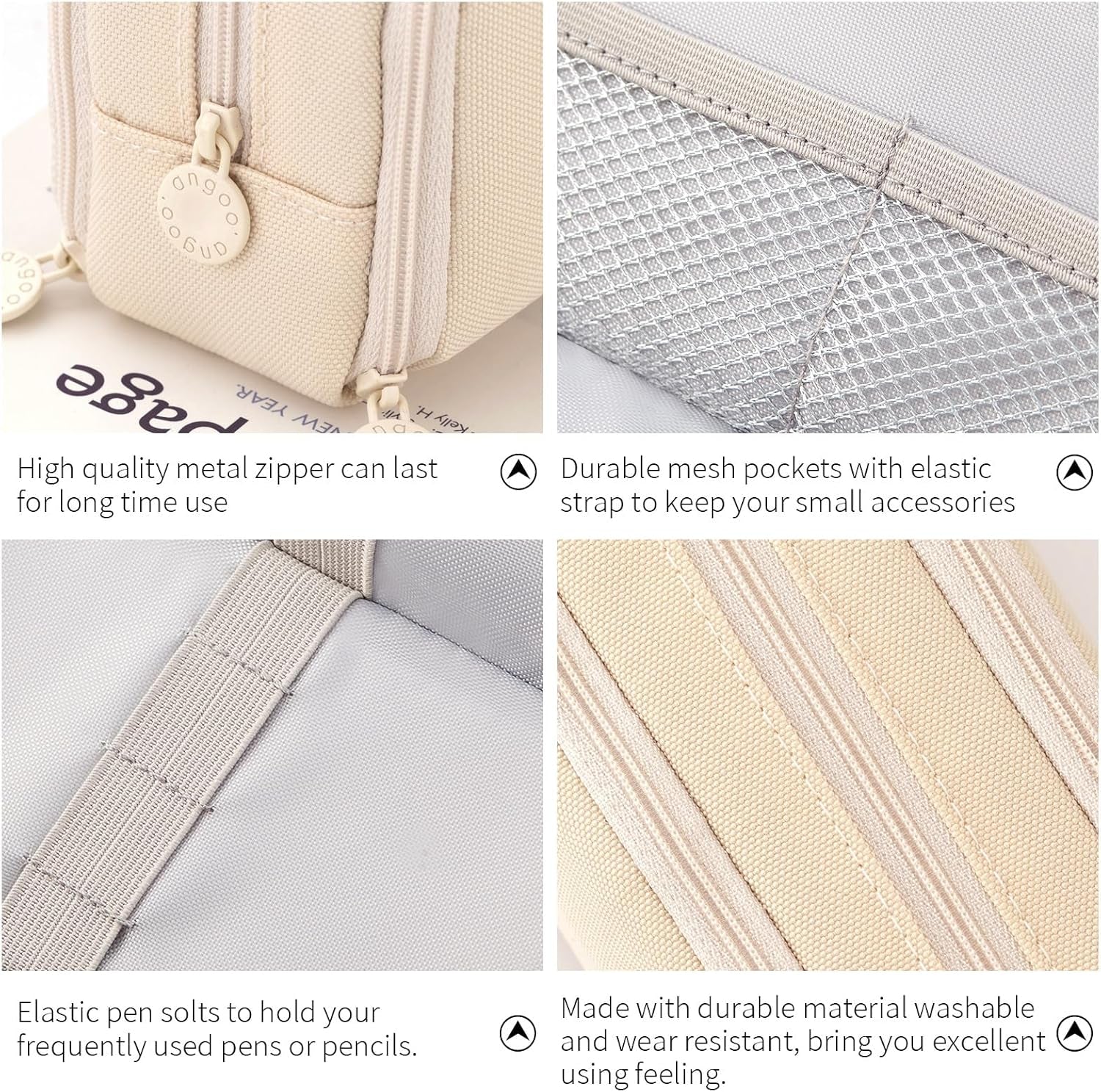 Large Capacity Pencil Case 3 Compartment Pouch Pen Bag for School Teen Girl Boy Men Women (Beige)