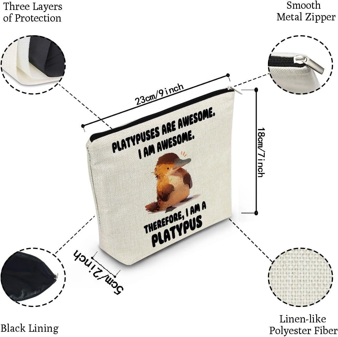 Funny Platypus Present Platypus Canvas Makeup Bag Platypuses Are Awesome Toiletry Zipper Pouch Funny Platypus Cosmetic Bag Birthday Present for Platypus Lovers Women Friends