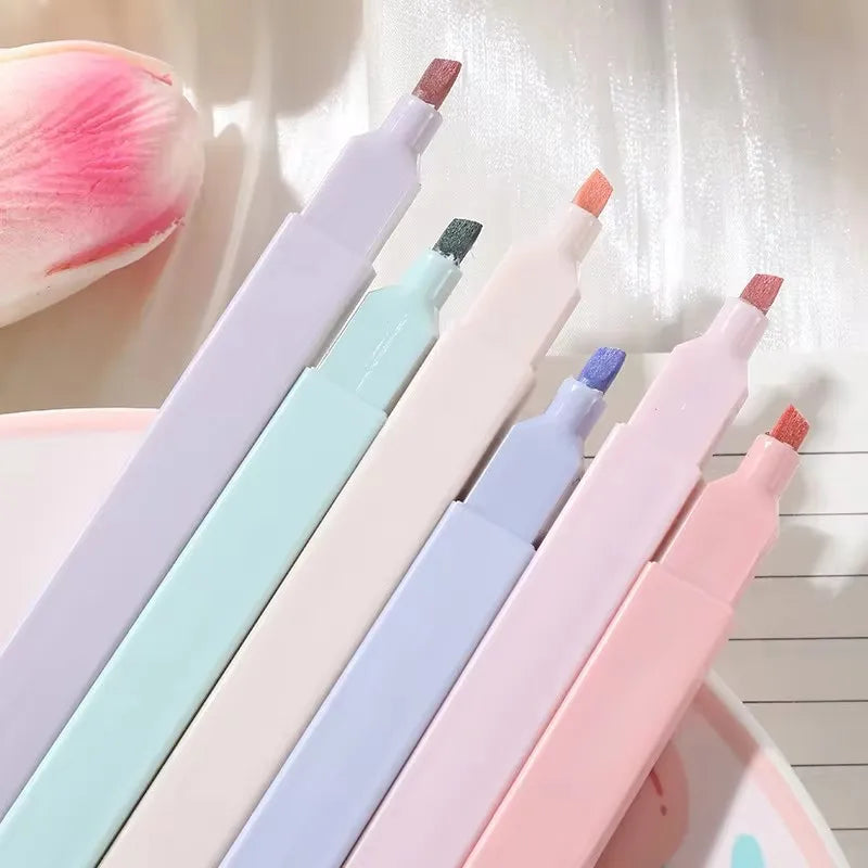 6Pcs/Set Pastel Color Highlighter Kawaii Stationery Color Marker School Supplies Student Marker Highlighter Japanese Stationery