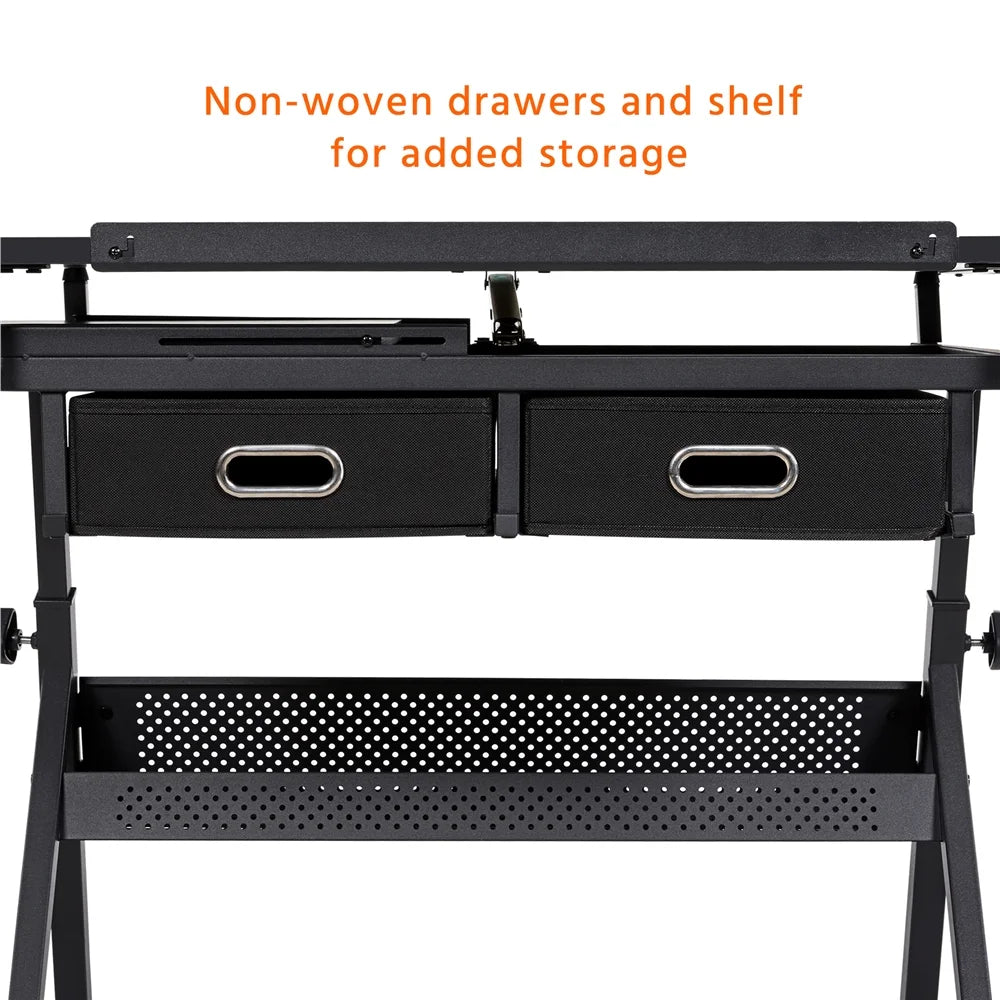 Adjustable Drafting Table with Stool, Black