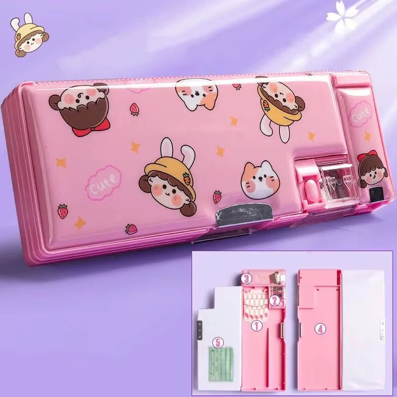 Cartoon Stationery Box with Pencil Sharpener Plastic Pencil Case School Storage Box Kid Cute Pen Case Student Pencil Box Gifts