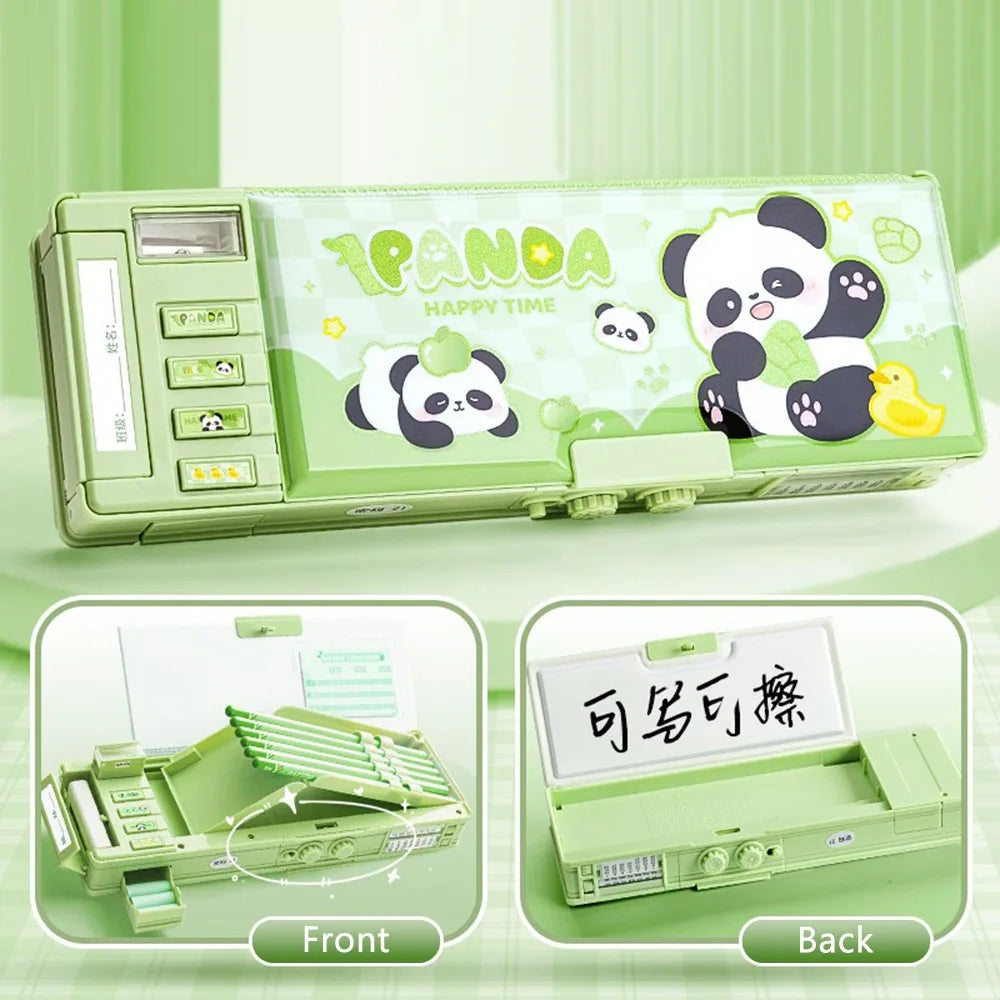 Cartoon Double Layer Pencil Case Large Capacity with Combination Lock Stationery Box Stationery Organizer Back to School Gift