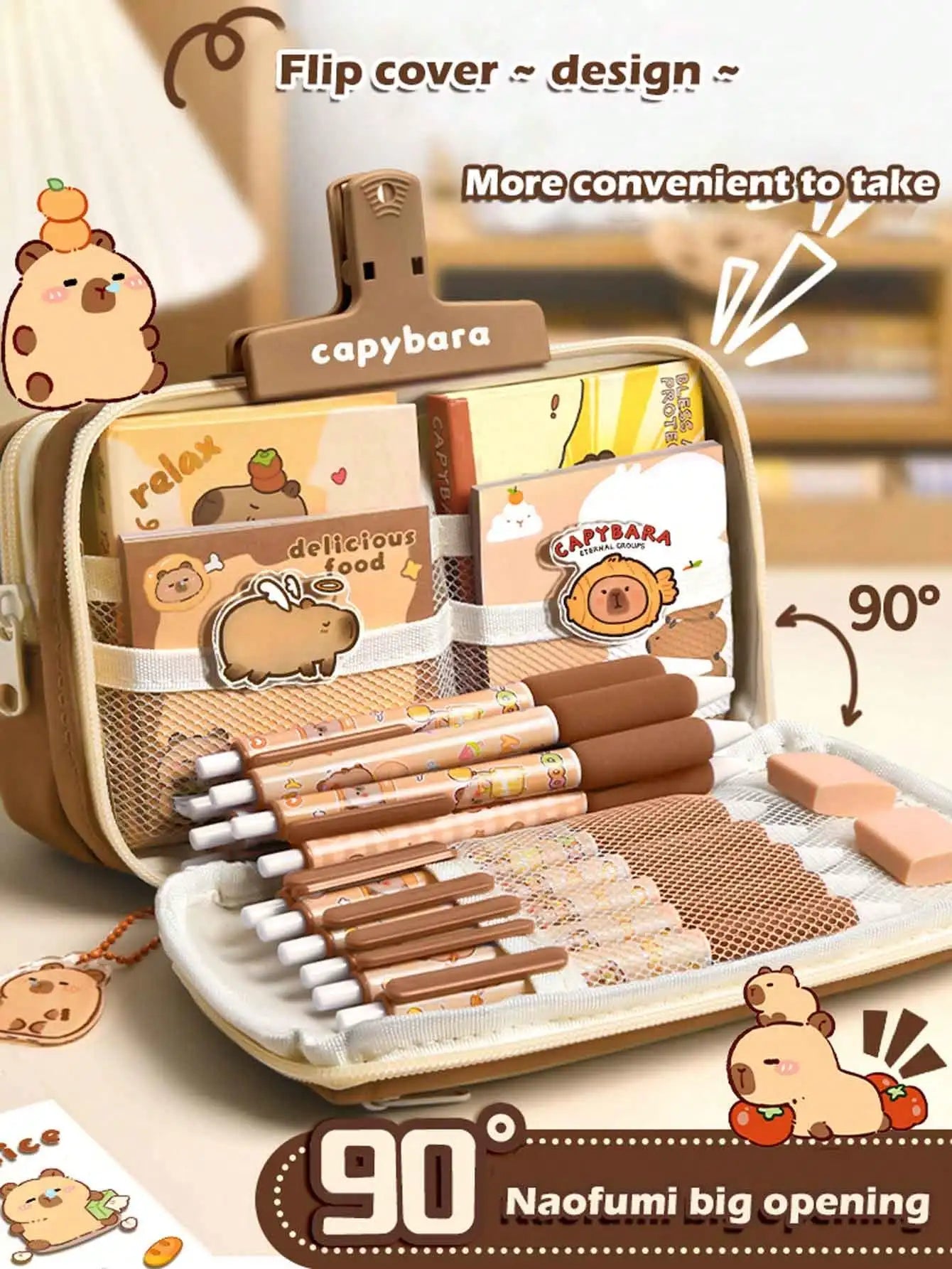 1Pc Large Capacity Pencil Case Flip Cover Stationery Pencil Bag Simple Stationery Storage Bag School Office Supplies Stationery