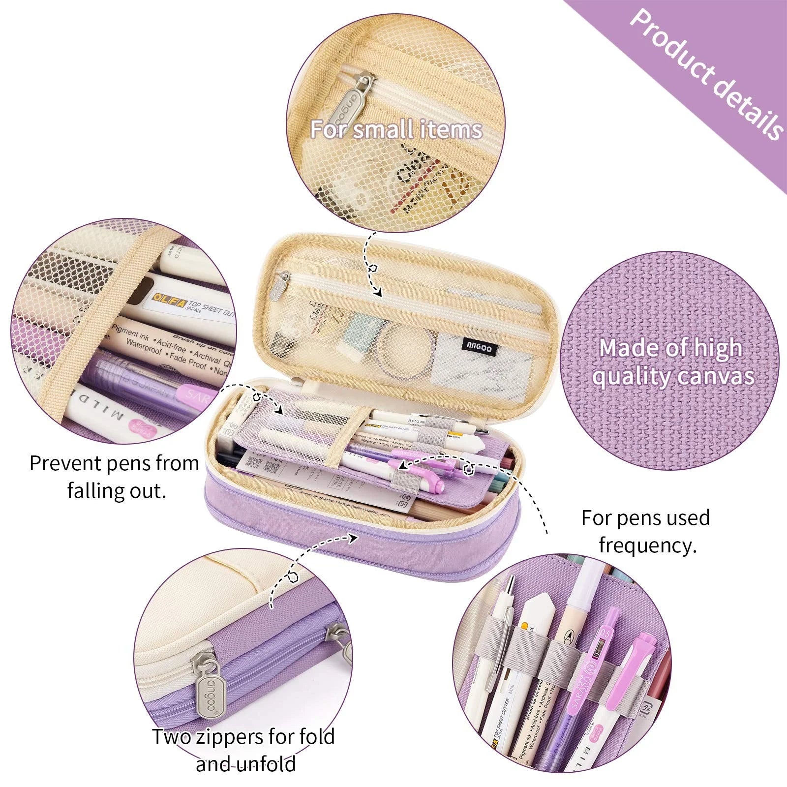Canvas Big Capacity Pencil Case Organizer