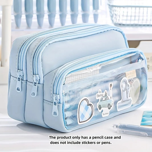1Pcnew Large Capacity Stationery Bag, Stationery Pencil Steel Note Pen Storage Bag, Pencil Case, Portable Cosmetic Storage Bag