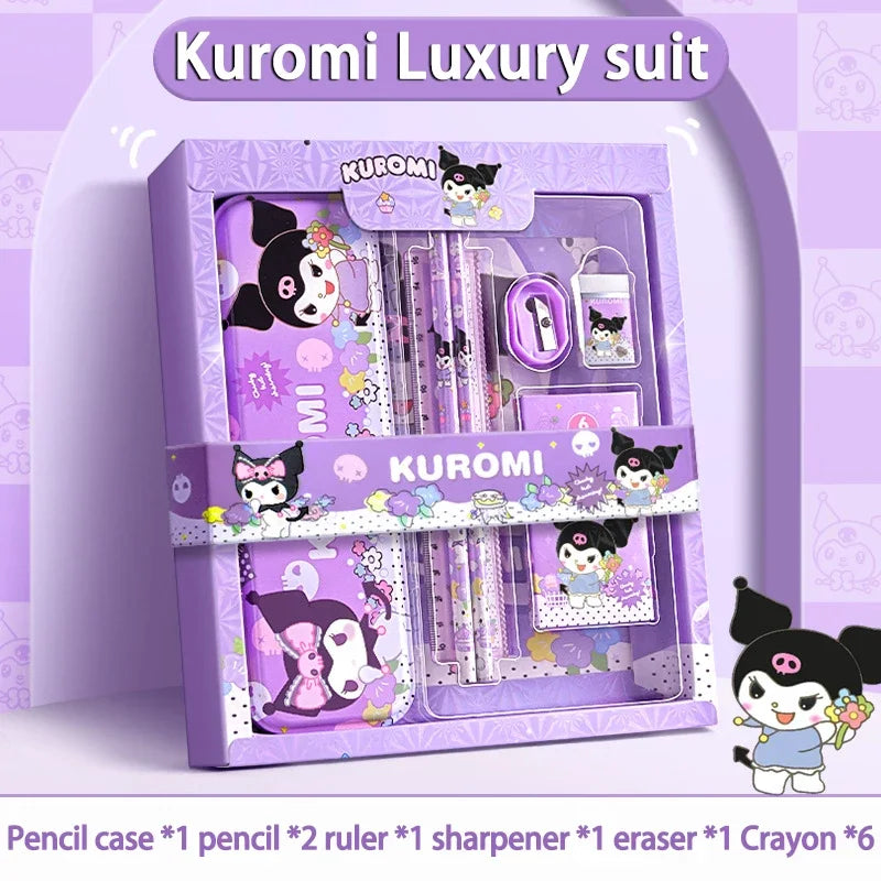 Sanrio Kuromi Stationery Set Cinnamoroll Melody Pencil Eraser Learning Gifts Box Cartoon Stationery Children Term Begins Gifts