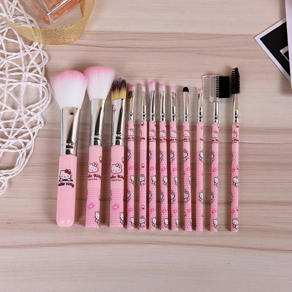 Hello Kitty Sanrio 12Pcs/Set Makeup Brushes Makeup Brushes Ins Girly Heart Cute Man-Made Fiber Beauty Tool Set Holiday Gifts Toy