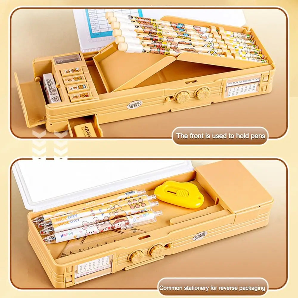 Multifunctional Capibara Pencil Case Large Capacity Password Lock Stationery Box Double Layer High-Tech Pen Box NO Stationery