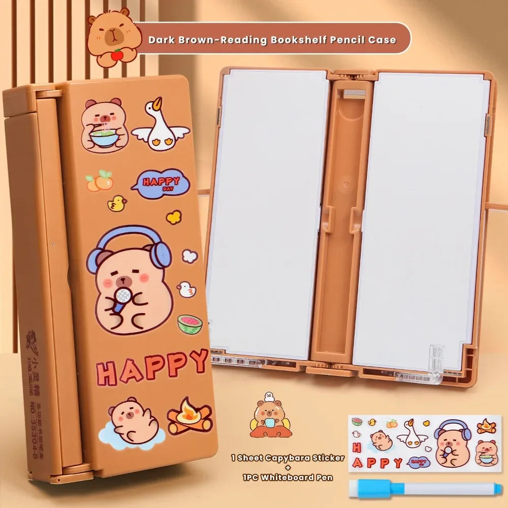 Multifunctional Capibara Pencil Case Large Capacity Password Lock Stationery Box Double Layer High-Tech Pen Box NO Stationery