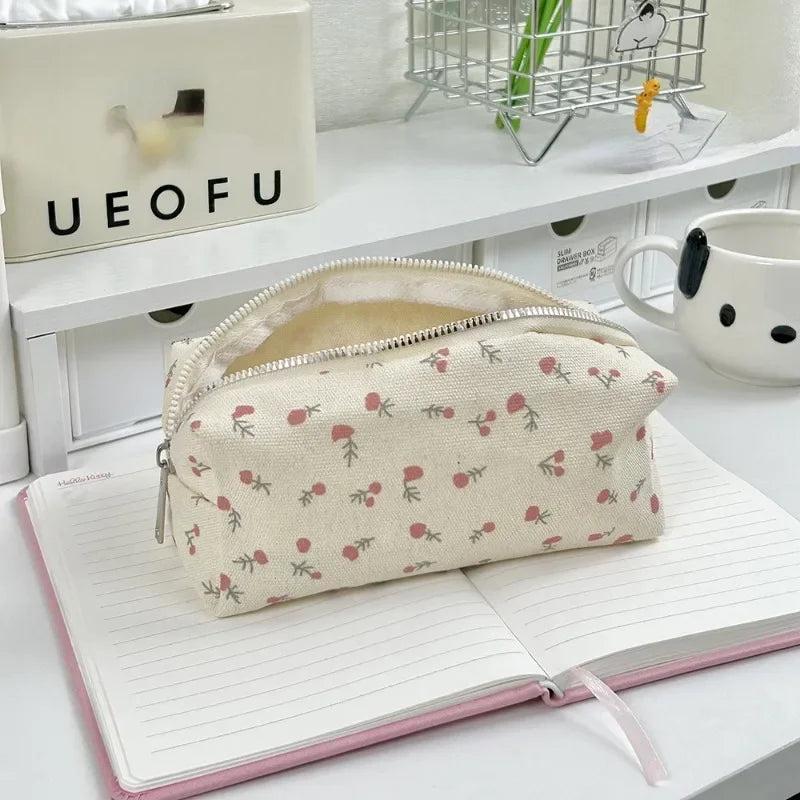 Cute Multifunctional Floral Pen Bag Student Cartoon Stationery Bag Large Capacity Pencil Case Stationery Organizer School Office