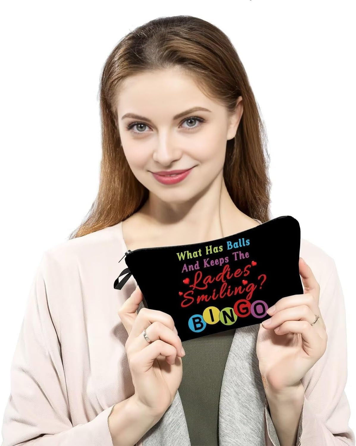 Colorful Bingo Makeup Bag Funny Bingo Slogan Print Toiletry Organizer Pouch with Zipper Colorful Bingo Small Cosmetic Bag Present for Bingo Lovers Women Friends
