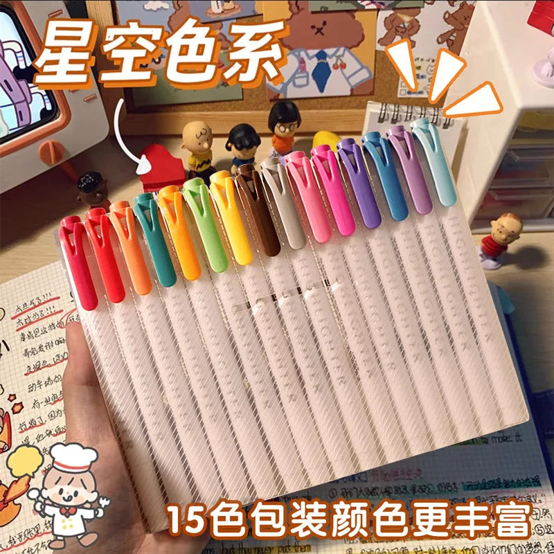 5/15/25 Pcs/Set Double Headed Highlighter Pens Graffiti Markers Highlighters Art Colored Sketching Markers Kawaii Stationery