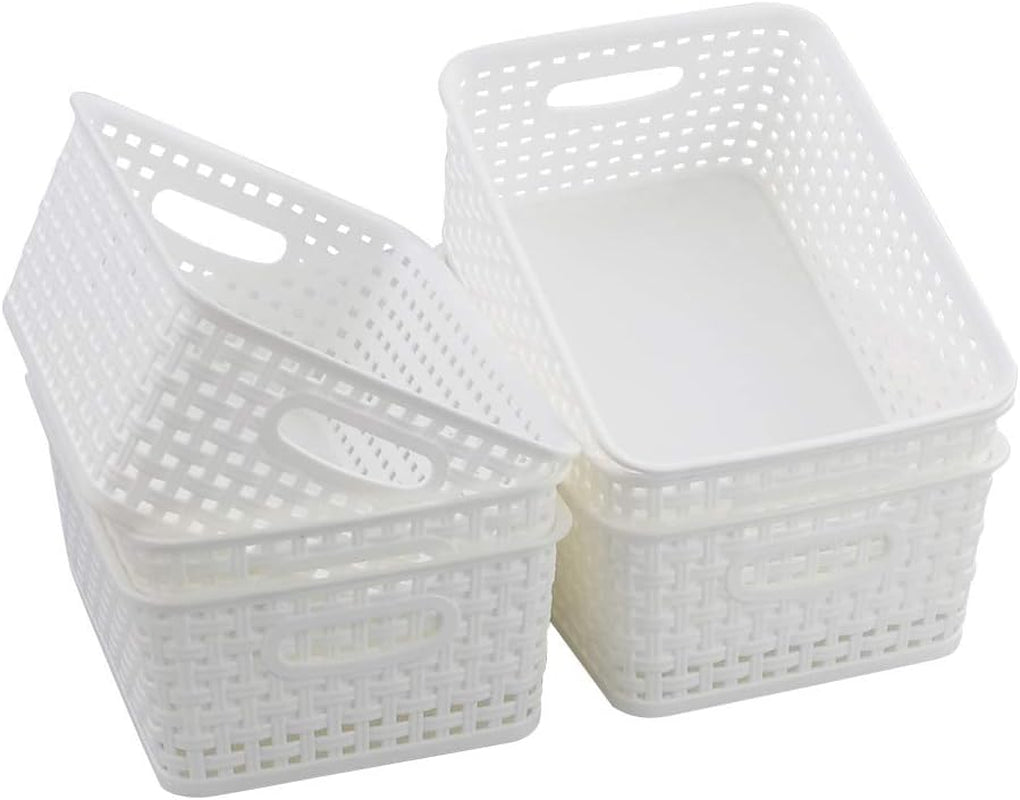 6 Packs White Plastic Organizing Basket, Small Pantry Storage Baskets