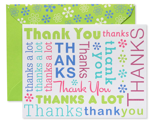 Thank You Cards with Envelopes, Multicolored Script (50-Count)