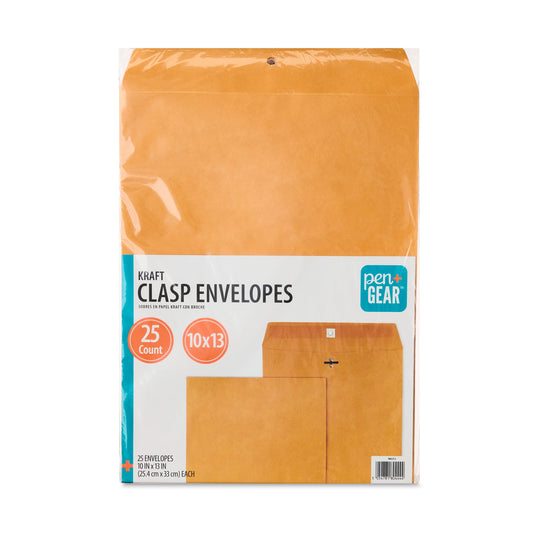 Kraft Clasp Envelopes, 10 in X 13 In, 25 Count