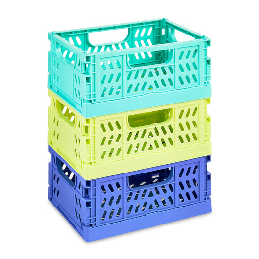Mini Collapsible Crate, 5.51" X 4.13" X 2.28", Assorted Blue Colors, 3 Count per Pack, Plastic Materials
