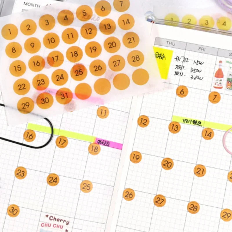 round Number Sticker 365 Daily Days Stickers for 2024 Full Year Diary Journal Supplies Planner Decorative Stationery