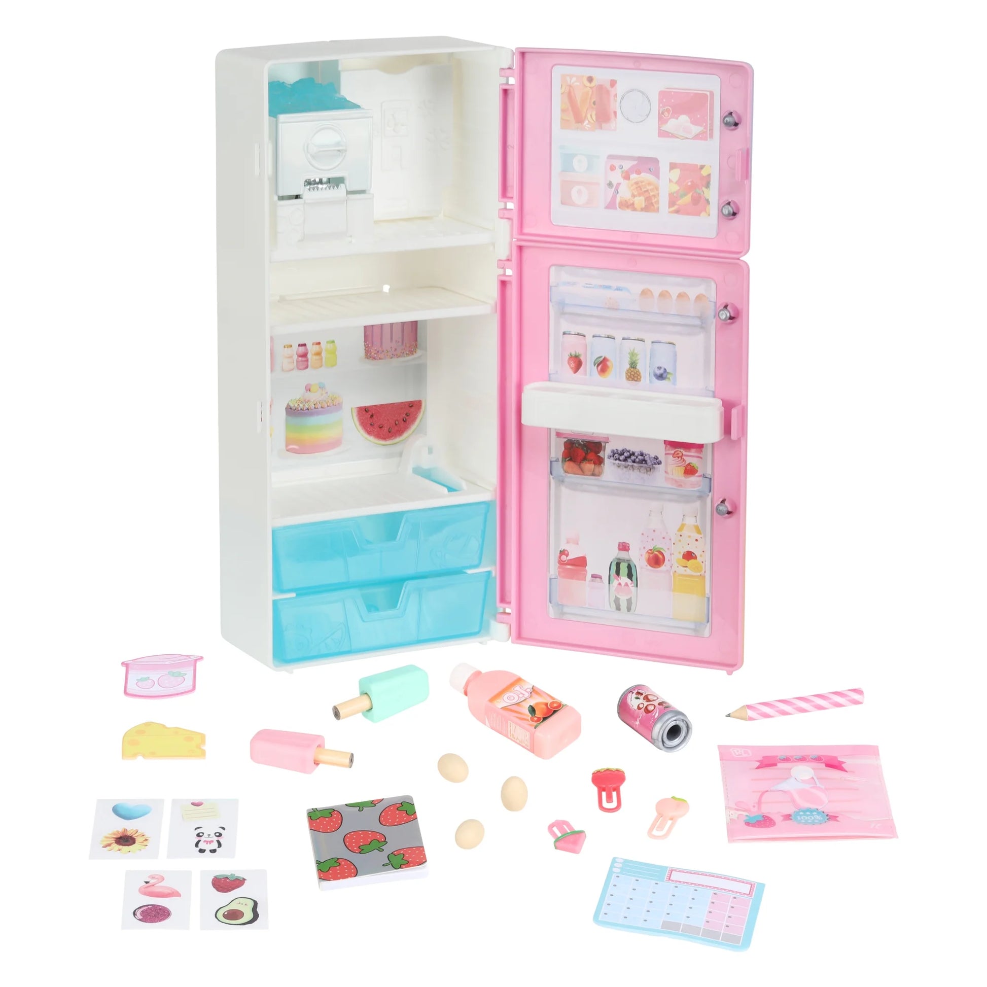 Desktop Caddies, Mini Pink Fridge with 20+ Real Working Stationery, Ages 6+
