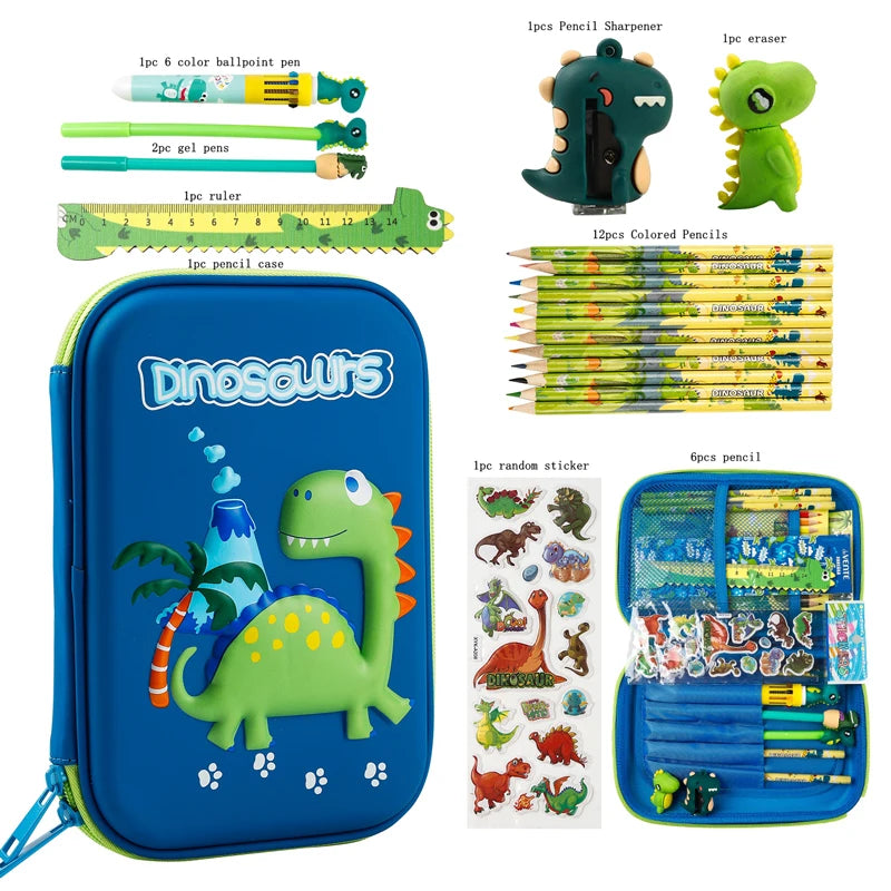 Cool Dinosaur Pencil Case Stationery Set Unicorn 3D EVA Pencil Box Organizer School Supplies for Kids Boys Back to School Gift