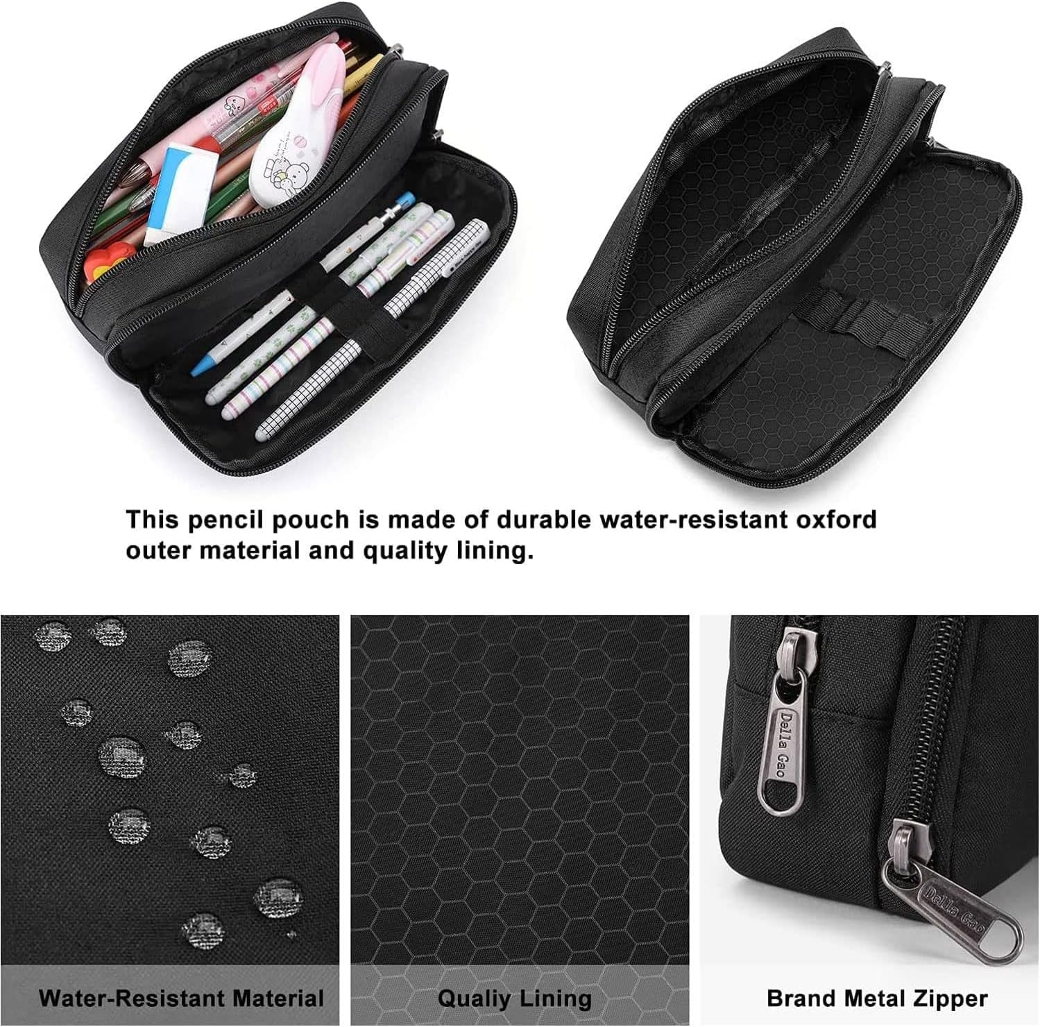 Pencil Case Large Capacity Pencil Pouch Aesthetic Pencil Box for Office Stationery Organizer, Simple Sturdy Multifunctional Pencil Bag for Men - Black