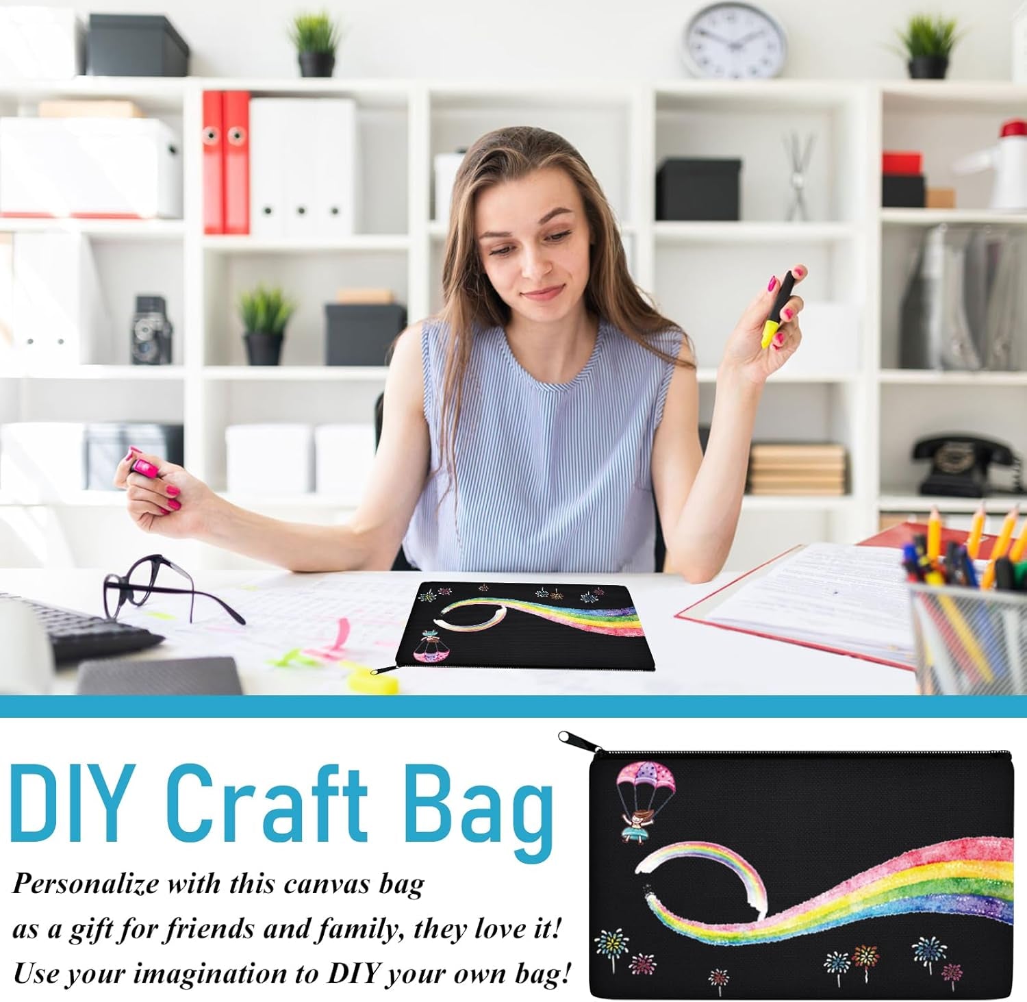 Blank DIY Craft Canvas Pencil Case - Makeup Pouch, Multi-Purpose Travel Toiletry Zipper Bag, Bulk Cosmetic Bags 8.3 5 Inch