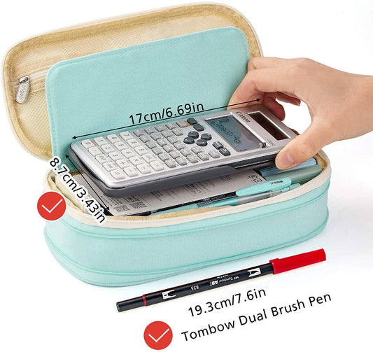 Big Capacity Pencil Pen Case Large Storage Pencil Bag Pouch Organizer (Cyan)