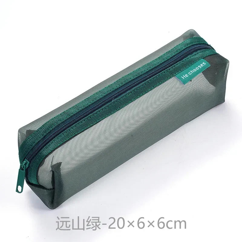 Transparent Stationery Pencil Bag Student Nylon Mesh Pen Case Unisex Large Capacity Pouch School Supplies Stationery Organizer