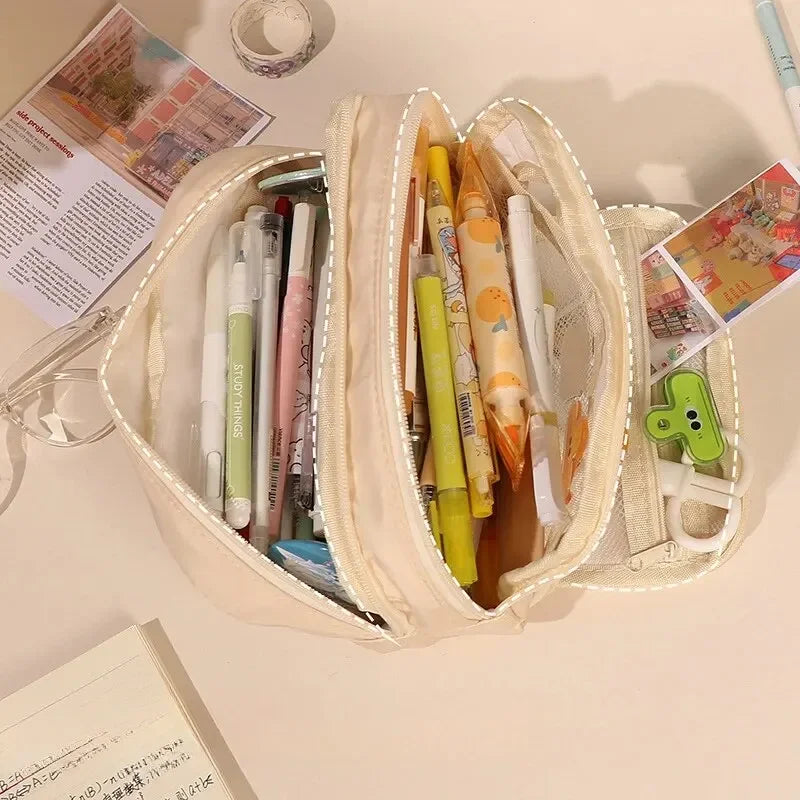 1Pc Stationery Bag Pencil Case Large Capacity Pen Case Stationery Box Cosmetics Bag Portable Gifts