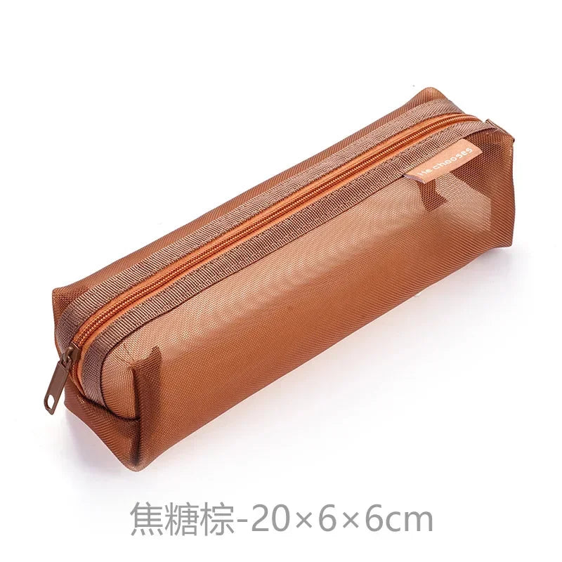 Transparent Stationery Pencil Bag Student Nylon Mesh Pen Case Unisex Large Capacity Pouch School Supplies Stationery Organizer