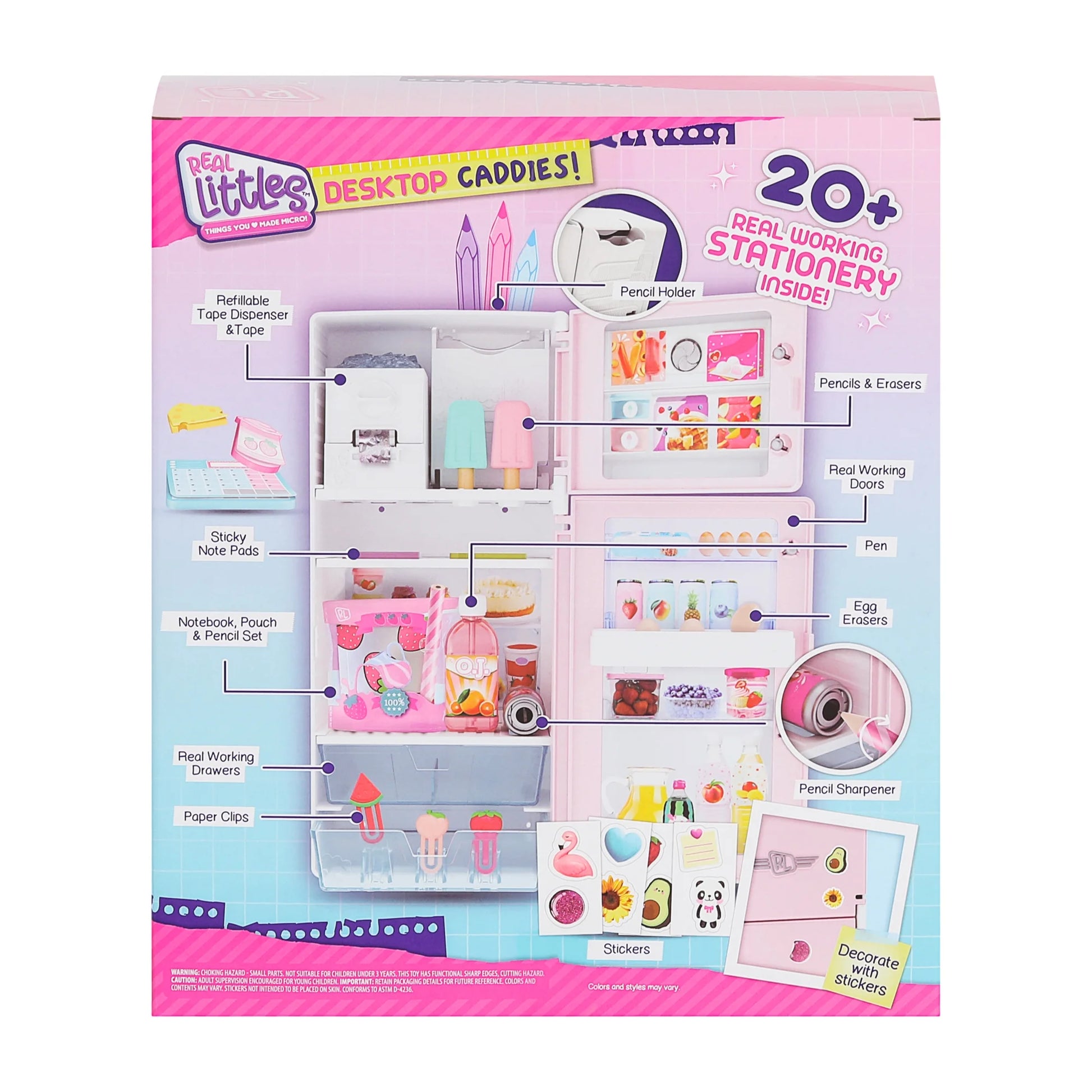 Desktop Caddies, Mini Pink Fridge with 20+ Real Working Stationery, Ages 6+