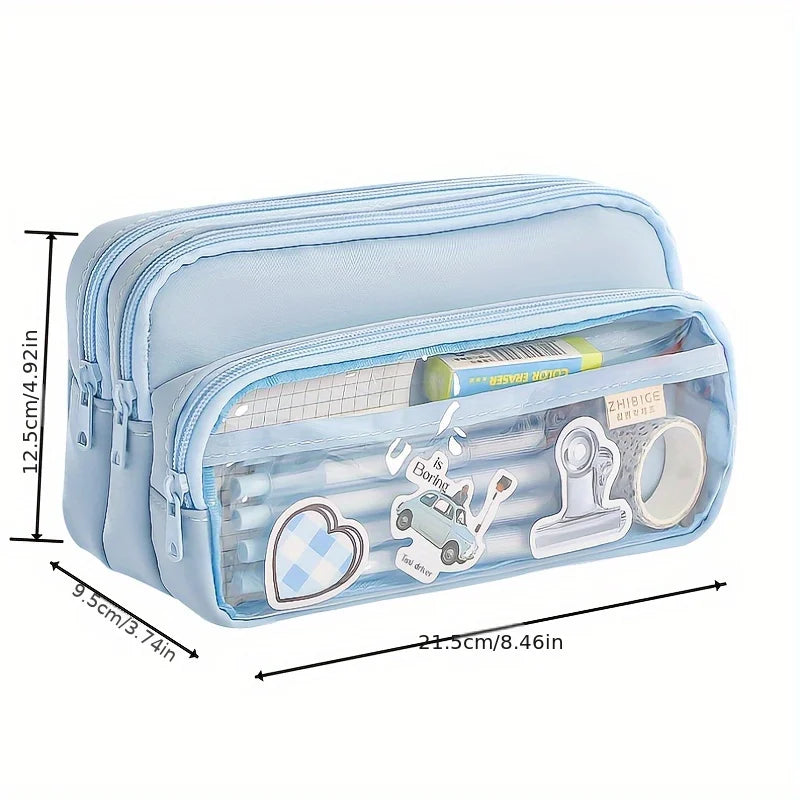 1Pcnew Large Capacity Stationery Bag, Stationery Pencil Steel Note Pen Storage Bag, Pencil Case, Portable Cosmetic Storage Bag