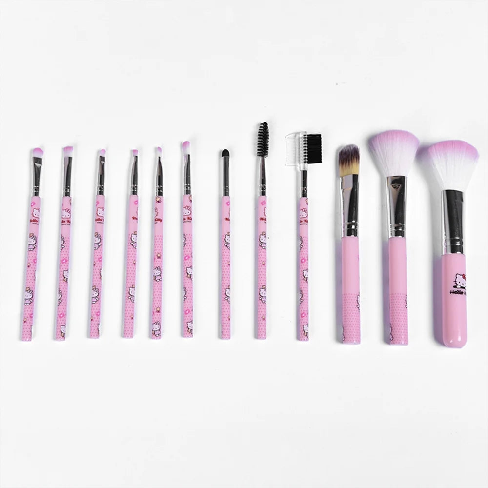 Hello Kitty Sanrio 12Pcs/Set Makeup Brushes Makeup Brushes Ins Girly Heart Cute Man-Made Fiber Beauty Tool Set Holiday Gifts Toy