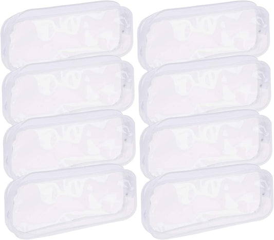 8 Pieces Clear Pencil Case PVC Makeup Pouch Zippered Pencil Case Toiletry Carry Pouch Big Capacity Bags Portable Pencil Bags for Women,Students,Men,Kids Gifts(White)