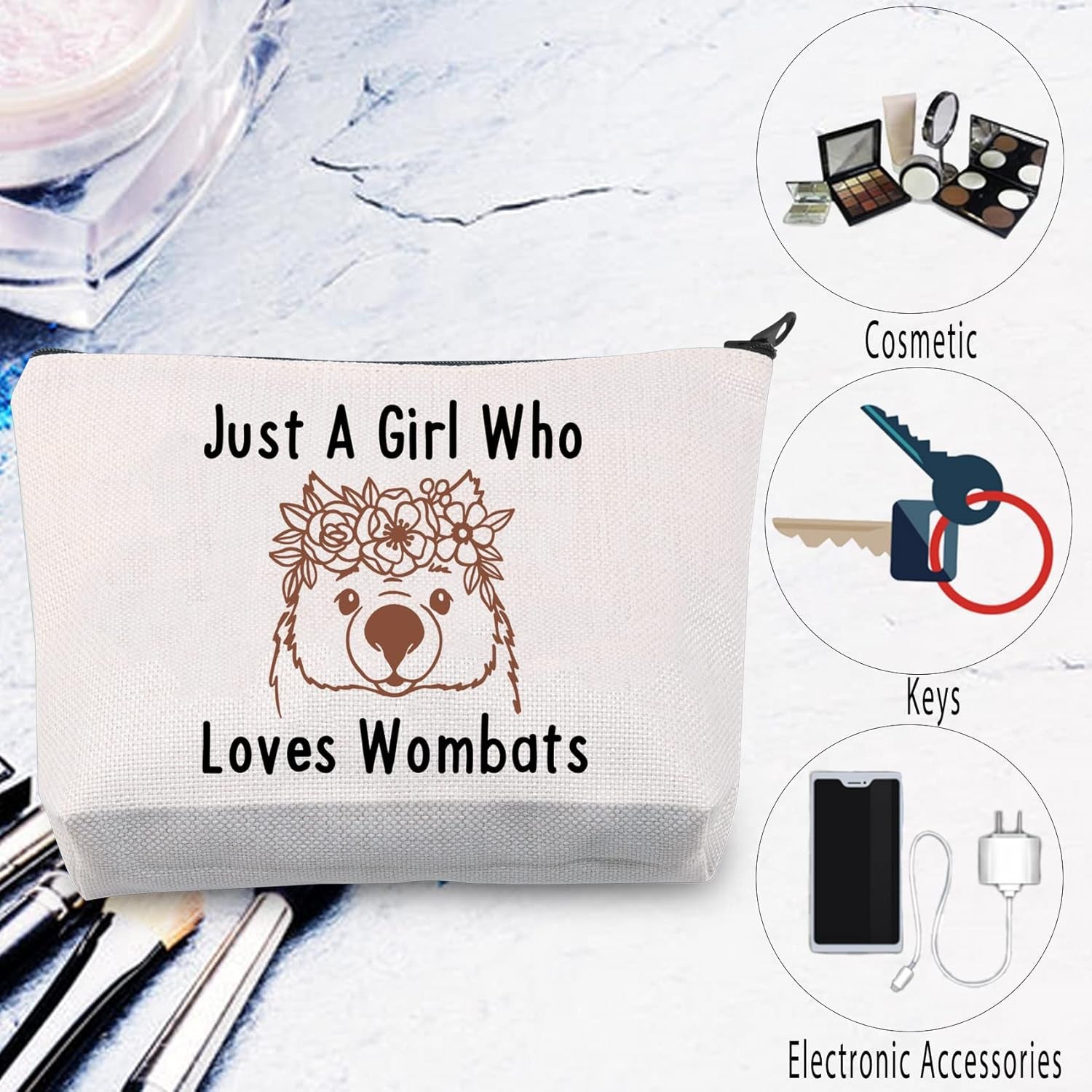 Wombat Lover Gift Wombat Cosmetic Makeup Bag Who Loves Wombats Travel Zipper Pouch Wombat Australian Marsupial Gift (Loves Wombats Bag)