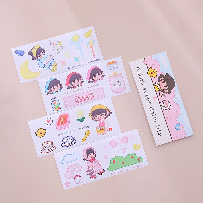 Stickers 4 Sheets/Set Cute Diary DIY Planner Kawaii Sticky Scrapbooking for Girls Decorative Back to School Stationery Supplies