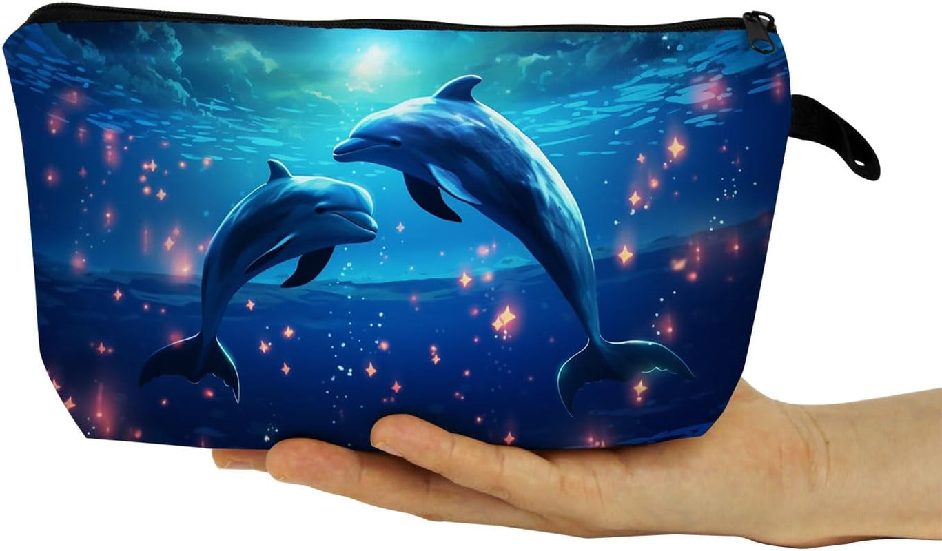 Dolphin Gift Blue Dolphin Makeup Bag Cute Small Organizer Bag with Zipper Lovely Dolphins Cosmetic Bag Birthday Gifts for Dolphin Lovers Women Sisters Friends