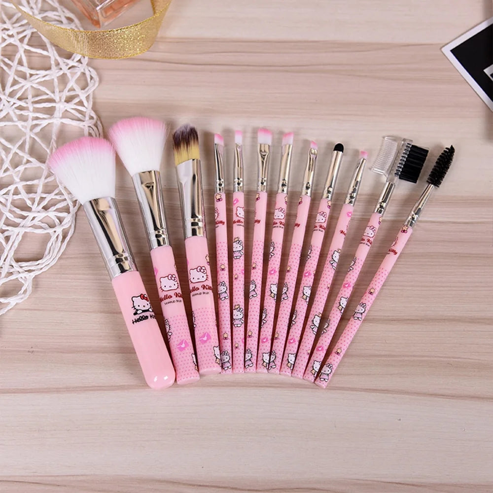 Hello Kitty Sanrio 12Pcs/Set Makeup Brushes Makeup Brushes Ins Girly Heart Cute Man-Made Fiber Beauty Tool Set Holiday Gifts Toy