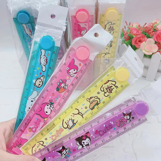 4Pcs Cartoon Kuromi Image Rotating Folding Ruler 30Cm Kawaii Melody Pochacco Student Multi Functional Ruler Stationery
