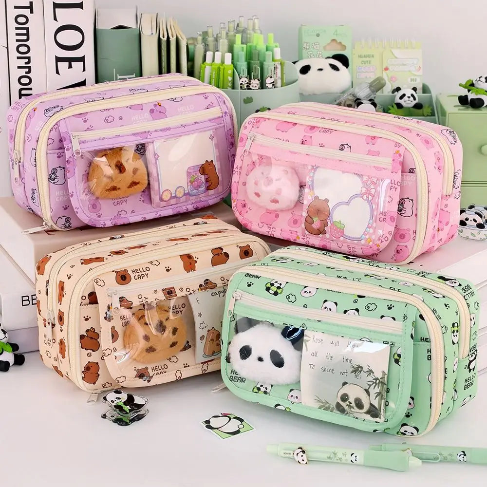 Multi Functional Capybara/Panda Pen Bag Large Capacity Nine-Layer Pencil Case Dirt-Proof Stationery Bag School Office